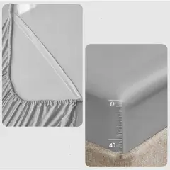 MY HOME STORE - Sábana de Seda Satín - Gris Oscuro - Doble