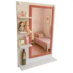 GENERICO - Repisa Decorativa con Espejo y Madera para Sala Baño o Dormitorio