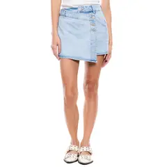 COLOR BLUE - Falda En Denim Con Solapa En Frente