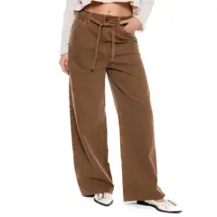 COLOR BLUE - High Waist Wide Leg Jeans Con Cinturón
