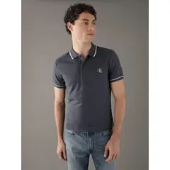 CALVIN KLEIN - Polo azul slim con ribete en contraste