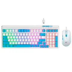 HAVIT - Combo Teclado Y Mouse Gamer Kb891cm Blanco Y Azul Rgb
