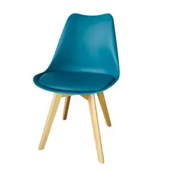 GENERICO - Diseño que Enamora Silla Ema en Eco Cuero y Madera AZUL TURQUESA