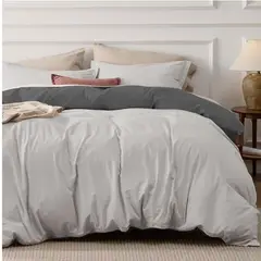 MY HOME STORE - Funda Duvet Cover Gris Oscuro - Gris Claro Doble