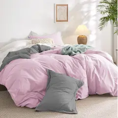 MY HOME STORE - Funda Duvet Cover Rosado- Gris Claro Sencillo