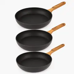 BERGNER - Set x3 Sartenes Antiadherentes Charcoal 20, 24 y 28 cm alum Forjado