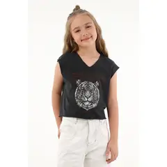 TENNIS - Camiseta negra con estampado de tigre para niña