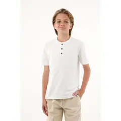 TENNIS - Camiseta blanca con perilla de botones para niño