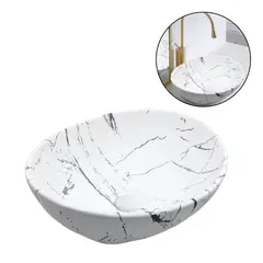 GENERICO - Lavamanos Sobreponer Calacata Blanco Mate Cerámica Ovalado 40 x 33