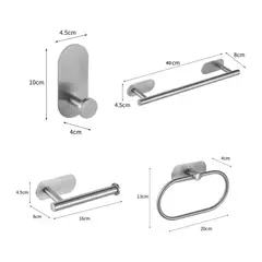 GENERICO - Set Juego Accesorios Baño Acero Plateada Cepillada 4 Piezas Adhesiva