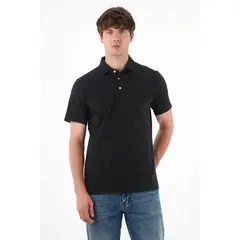 TENNIS - Polo con raqueta bordada negra para hombre