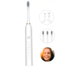 GENERICO - Cepillo Dental Electrico Recargable 4 Cabezales Blanco