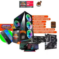 AMD - PC Gamer Ryzen 5 5500 / RX 6600 8GB / 32GB RAM / Disco 512GB / 650W BRZ