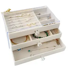 GENERICO - Joyero en Acrilico 3 Niveles Terciopelo Beige