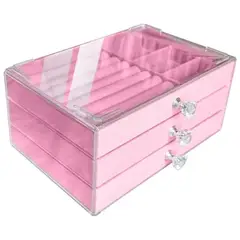 GENERICO - Joyero en Acrilico 3 Niveles Terciopelo Rosado