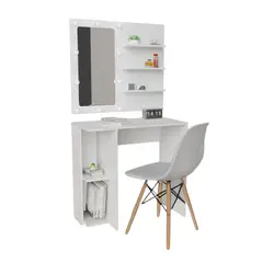 DKO DESIGN - Combo Escritorio Panel Tocador Hollywood + Silla Eames 77x80x40 Blanco