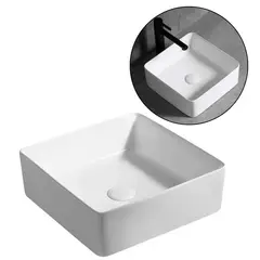 GENERICO - Lavamanos Cuadrado Sobreponer Porcelana Blanca 38X38X13 Cm