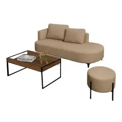 DKO DESIGN - Juego de sala Dubai Plus Mesa Tv+Sofa+Puff+Mesa de centro 70x160x70 Beige