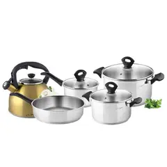 LAMART - Combo Batería de Cocina 8 Piezas en Acero Inoxidable con Tetera 2,5Lt