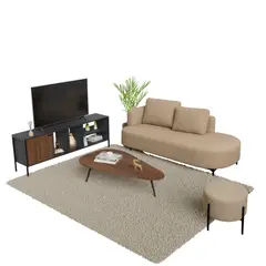 DKO DESIGN - Juego de sala Dubai Top Sofa+Mesa Tv+Puff+Mesa de centro Tik 70x160x70 Beige