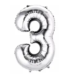 GENERICO - GLOBO METALIZADO NUMERO 3 PLATEADO 16"