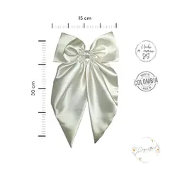 GENERICO - Moño Coquette en satín premium licrado color Blanco Perla