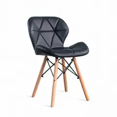 GENERICO - Silla Moderna Tapizada de Eco Cuero con Patas de Madera COLOR NEGRO