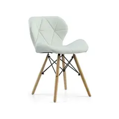 GENERICO - Silla Moderna Tapizada de Eco Cuero con Patas de Madera COLOR BLANCO