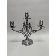 GENERICO - Candelabro De Mesa Antiguo En Aluminio De 3 Velas 1970