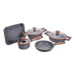 SCHAFFHAUSEN - Batería Ollas Granito 8 Pzs Antiadherente Gris