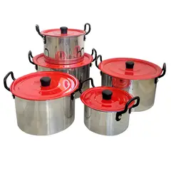 IMUSA - Juego de Ollas X5 Unidades 16 / 24 Cm Tapa Roja
