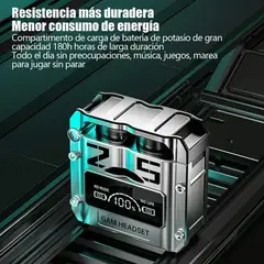 ORIGINAL HEALTH - Auriculares Inalámbricos M25 Bluetooth 5.2 Color Plateado Luz Índigo