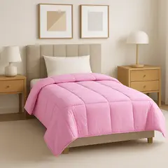 HARMONY HOME - Plumón Rosa para Cama Sencilla + Protector de Colchón 100x190