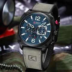 CURREN - RELOJ ORIGINAL CUERO CRONOGRAFO M8398 GRIS AZUL