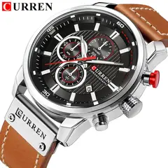 CURREN - RELOJ ORIGINAL CUERO CRONOGRAFO M8291 MIEL PLATA