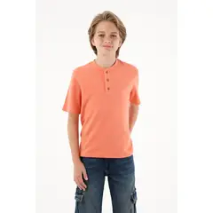 TENNIS - Camiseta naranja con perilla de botones para niño