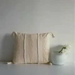 NOSSARENA - Funda de Cojin bohemio color beige 50x35cm
