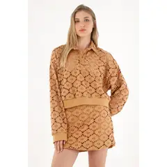 TENNIS - Buzo en tejido de punto café para mujer