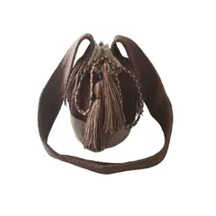 100 - Mochila Bolso Artesanal Color Café Oscuro con Tira wayuu