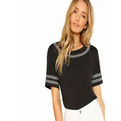 100 - Blusa Leaf embroidery color negro