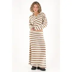 TOPMARK - Falda larga tejida a rayas multicolor para mujer