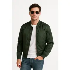 ALMA DE AVIADOR - Chaqueta Super Nylon Cuello Lana Hombre Verde Militar