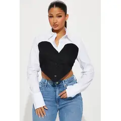 VANN - Camisa Corta Para Mujer Bow Shirt Blanco Y Negro