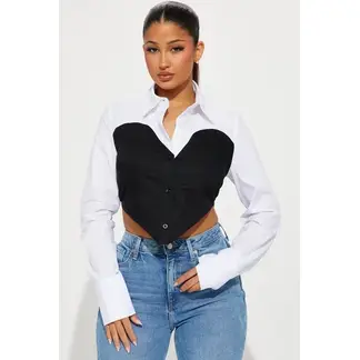 VANN - Camisa Corta Para Mujer Bow Shirt Blanco Y Negro