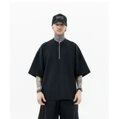 VANN - Camiseta Para Hombre En Algodón Halfzip T-shirt Negro