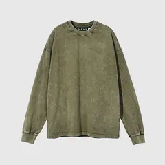 VANN - Camiseta Manga Larga En Algodón Crewneck Distressed Verde