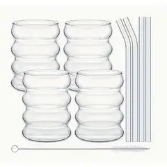 GENERICO - Vaso de vidrio en espiral con pajita 4