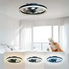 LE CAPRICE - Ventilador de techo negro con luz led y control remoto