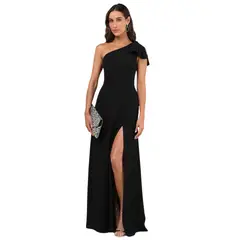 NEGRELI - Vestido Largo Elegancia Asimétrica con Abertura Negro
