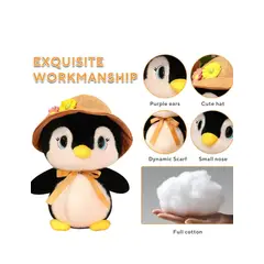 GENERICO - Peluche Pingüino Con Sombrero Café En Su Forma Más Tierna